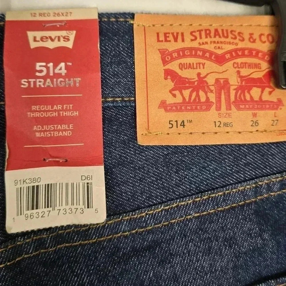 Levi Boys 514 Sz 12 26 x 27 Jeans Straight Regular Fit Adjustable Waist 5 Pocket - Picture 6 of 9